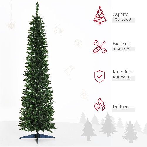 HOMCOM-Albero-di-Natale-Artificiale-in-PVC-con-Base-in-Plastica-Design-Alto-e-Stretto-210cm---Verde