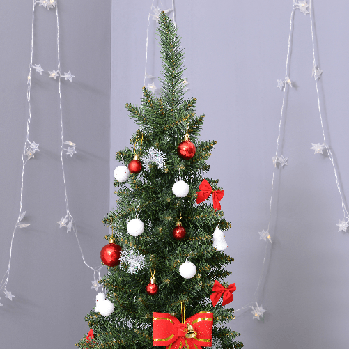 HOMCOM-Albero-di-Natale-Artificiale-in-PVC-con-Base-in-Plastica-Design-Alto-e-Stretto-210cm---Verde