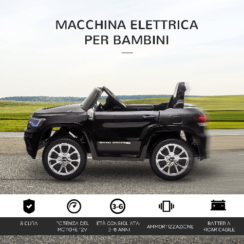 HOMCOM-Macchina-Elettrica-Jeep-per-Bambini-12V-Guida-Manuale-e-con-Telecomando---Nero