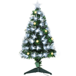 HOMCOM Albero di Natale Artificiale 90cm con 90 Rami, Albero di Natale con Luci a LED e Fibre Ottiche, Base Pieghevole Rimovibile