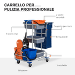 HOMCOM-Carrello-per-Pulizie-Professionale-Multiuso-con-4-Secchi-Rotelle-Borsa-di-Tela-118-×-73-×-103cm