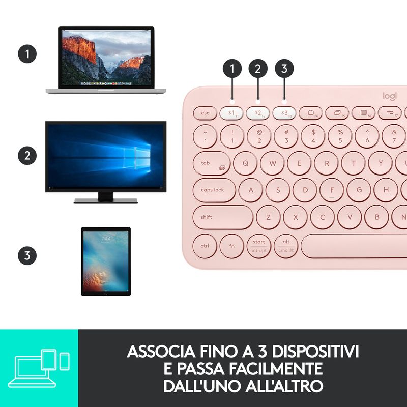 Logitech-K380-Multi-Device-Tastiera-Bluetooth-Wireless-Design-Easy-Switch-Sottile-Portatile-2-Anni-di-Batteria-Funziona-