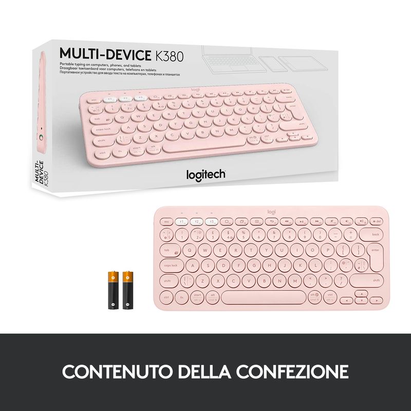 Logitech-K380-Multi-Device-Tastiera-Bluetooth-Wireless-Design-Easy-Switch-Sottile-Portatile-2-Anni-di-Batteria-Funziona-