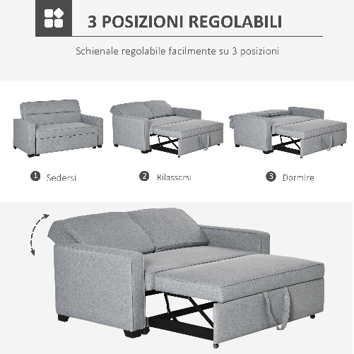 HOMCOM-Divano-Letto-a-1-Piazza-in-Tessuto-Seduta-2-Posti-e-Schienale-a-3-Reclinazioni-154x87x89cm---Grigio