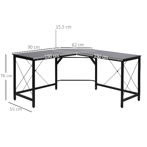 HOMCOM-Scrivania-Spaziosa-Nera-e-Finitura-in-Rovere-Perfetta-Postazione-da-Lavoro-per-Casa-e-Ufficio-a-Forma-di-L-con-Soluzione-Angolare-Finitura-in-Rovere-150x150x76cm-Nera