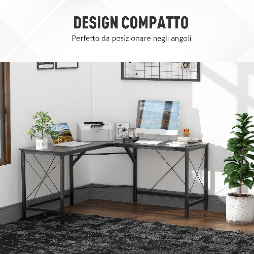 HOMCOM-Scrivania-Spaziosa-Nera-e-Finitura-in-Rovere-Perfetta-Postazione-da-Lavoro-per-Casa-e-Ufficio-a-Forma-di-L-con-Soluzione-Angolare-Finitura-in-Rovere-150x150x76cm-Nera