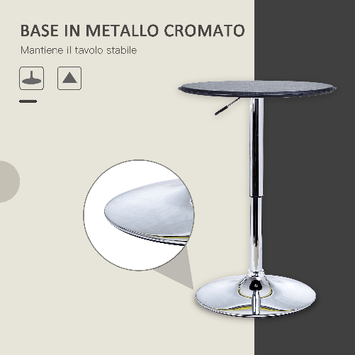 HOMCOM-Tavolino-da-Bar-Cromato-Tavolo-Rotondo-Regolabile-in-Altezza-con-Sistema-Lift-Up-Piano-Rotondo-Girevole-360°-Φ63x67-93cm