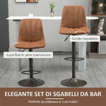 HOMCOM-Sgabello-Regolabile-Vintage-da-Bar-e-Cucina-Set-2-Pezzi-con-Poggiapiedi-Base-in-Acciaio-e-Rivestimento-in-Pelle-45x54x96-117cm-Marrone-e-Grigio