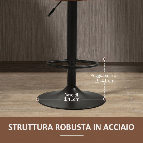 HOMCOM-Sgabello-Regolabile-Vintage-da-Bar-e-Cucina-Set-2-Pezzi-con-Poggiapiedi-Base-in-Acciaio-e-Rivestimento-in-Pelle-45x54x96-117cm-Marrone-e-Grigio