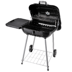 Outsunny BBQ Barbecue a Carbonella con 2 Griglie Pieghevole Ripiano Laterale 2 Ruote e Coperchio Metallo 89 x 60 x 83 cm Nero