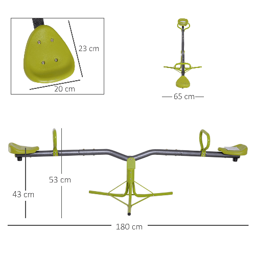 HOMCOM-Altalena-Basculante-Girevole-360°-per-Bambini-3-7-anni-da-Giardino-in-Metallo-Sali-e-Scendi-Carico-Massimo-35kg-180x65x53-cm-Verde