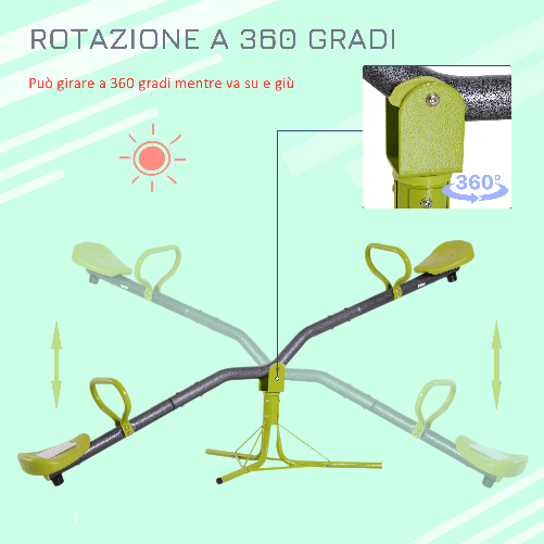 HOMCOM-Altalena-Basculante-Girevole-360°-per-Bambini-3-7-anni-da-Giardino-in-Metallo-Sali-e-Scendi-Carico-Massimo-35kg-180x65x53-cm-Verde