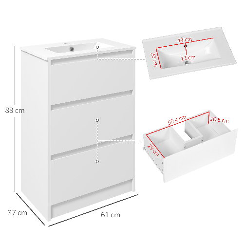 kleankin-Mobiletto-Bagno-a-2-Cassetti-in-Truciolato-con-Lavabo-in-Ceramica-Sintetica-61x37x88-cm-Bianco