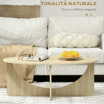 HOMCOM-Tavolino-da-Salotto-Ovale-in-Truciolato-dallo-Stile-Moderno-110x60x45cm-Color-Rovere