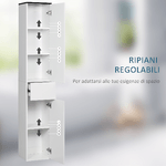 kleankin-Mobile-Bagno-con-Ripiano-Regolabile-2-Ripiani-Chiusi-e-un-Cassetto-in-Legno-30x28x180-cm-Bianco