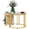 HOMCOM-Set-2-Tavolini-da-Salotto-Rotondi-con-Design-Impilabile-4-Ripiani-Inferiori-e-4-Ruote-Oro-e-Rovere
