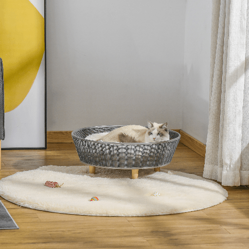 PawHut-Cuccia-per-Gatti-e-Cani-da-Interno-Cesta-per-Gatti-e-Cani-fino-10kg-Vimini-Sintetico---Grigio