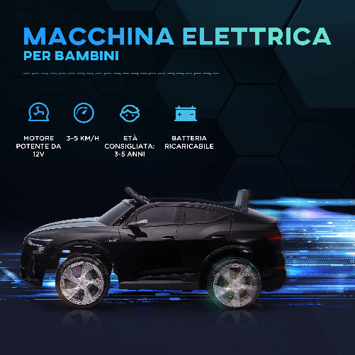 HOMCOM-Macchina-Elettrica-per-Bambini-12V-con-Telecomando-Velocita-3-8km-h-Luci-e-Musica-Eta-3-5-Anni-Nero