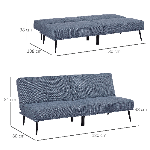 HOMCOM-Divano-Letto-Singolo-con-Schienale-Regolabile-e-Rivestimento-in-Tessuto-Effetto-Lino-Azzurro-e-Nero