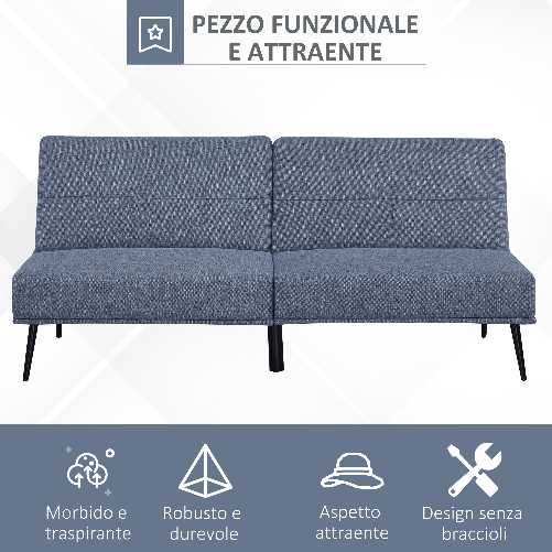 HOMCOM-Divano-Letto-Singolo-con-Schienale-Regolabile-e-Rivestimento-in-Tessuto-Effetto-Lino-Azzurro-e-Nero