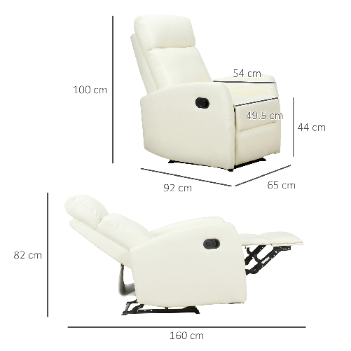 HOMCOM-Poltrona-Relax-Reclinabile-170°-con-Poggiapiedi-Regolabile-Ergonomica-in-Similpelle-65-×-92-×-100cm-Crema