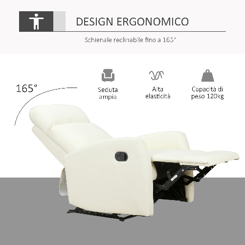 HOMCOM-Poltrona-Relax-Reclinabile-170°-con-Poggiapiedi-Regolabile-Ergonomica-in-Similpelle-65-×-92-×-100cm-Crema