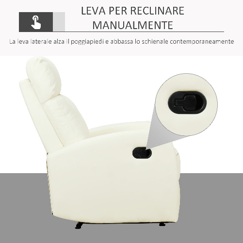HOMCOM-Poltrona-Relax-Reclinabile-170°-con-Poggiapiedi-Regolabile-Ergonomica-in-Similpelle-65-×-92-×-100cm-Crema