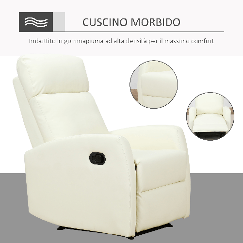 HOMCOM-Poltrona-Relax-Reclinabile-170°-con-Poggiapiedi-Regolabile-Ergonomica-in-Similpelle-65-×-92-×-100cm-Crema