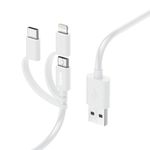 Hama 3-in-1 Multi Charging Cable - USB-A to USB-C/Micro USB/Lightning Quick Charge 1 Metre White