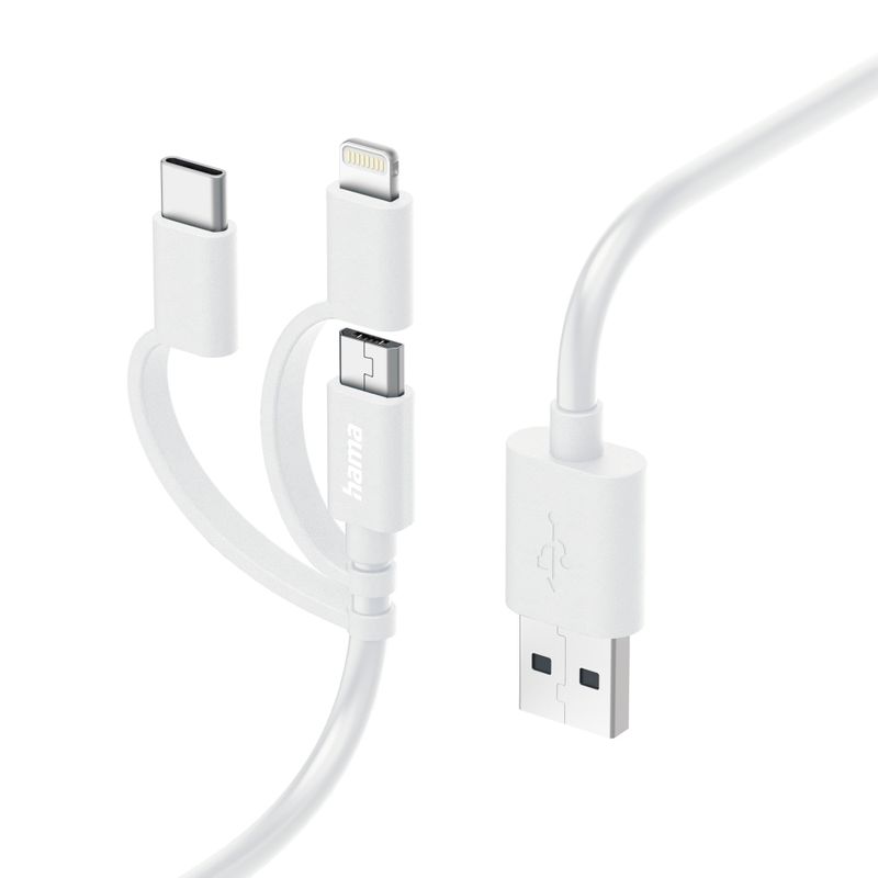 Hama-3-in-1-Multi-Charging-Cable---USB-A-to-USB-C-Micro-USB-Lightning-Quick-Charge-1-Metre-White