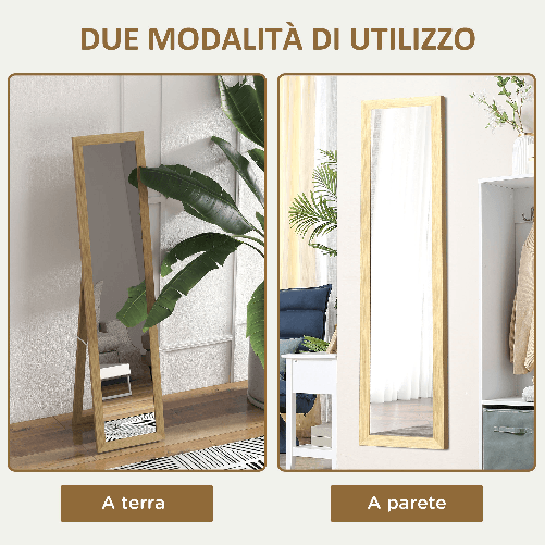 HOMCOM-Specchio-con-Cornice-in-MDF-con-Piedini-e-Ganci-per-Utilizzo-a-Muro-o-a-Parete-37x40x155-cm