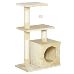 PawHut Tiragraffi per Gatti con Cuccia Pallina e Pali in Corda Sisal Beige 50 x 30 x 80cm