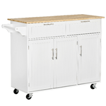 HOMCOM Carrello da Cucina Multiuso con 2 Cassetti, 3 Antine e 4 Ruote, in Legno e MDF, 121x46x91cm - Bianco