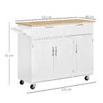 HOMCOM-Carrello-da-Cucina-Multiuso-con-2-Cassetti-3-Antine-e-4-Ruote-in-Legno-e-MDF-121x46x91cm---Bianco