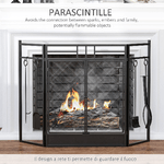 HOMCOM-Parascintille-Camino-Moderno-Parafuoco-Pieghevole-con-2-Porte-in-Metallo---Nero