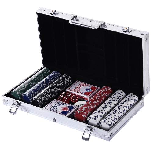 HOMCOM-Valigetta-Poker-Professionale-in-Alluminio-Set-con-300-Fiches-e-2-Mazzi-per-Texas-hold-em-e-Blackjack