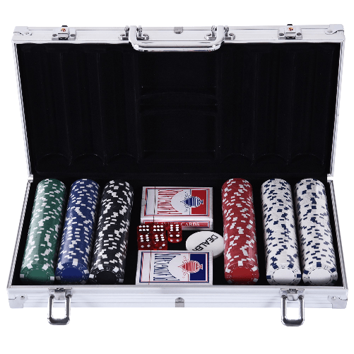 HOMCOM-Valigetta-Poker-Professionale-in-Alluminio-Set-con-300-Fiches-e-2-Mazzi-per-Texas-hold-em-e-Blackjack