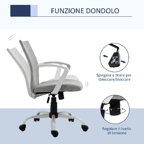 Vinsetto-Sedia-da-Ufficio-Ergonomica-a-Dondolo-Sedia-da-Studio-Girevole-Sedia-Scrivania-con-Altezza-Regolabile-in-Tessuto-Grigio-61x61x89-99cm