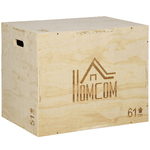 HOMCOM Plyo Box in Legno a 3 Altezze, Jumping Box Pliometrico Capacità 120kg, 61x51x76cm