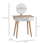 HOMCOM-Toeletta-Tavolo-da-Trucco-con-Specchio-Circolare-Ф39cm-Consolle-Trucco-con-Cassetto-con-Decorazione-Jungle-Bianco-e-Rovere-70x39x119-128cm