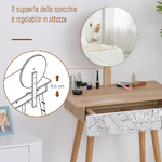 HOMCOM-Toeletta-Tavolo-da-Trucco-con-Specchio-Circolare-Ф39cm-Consolle-Trucco-con-Cassetto-con-Decorazione-Jungle-Bianco-e-Rovere-70x39x119-128cm