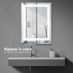 Kleankin-Specchio-da-Bagno-con-Luci-a-LED-Interruttore-Touch-e-Mensola-in-Vetro-70x50cm