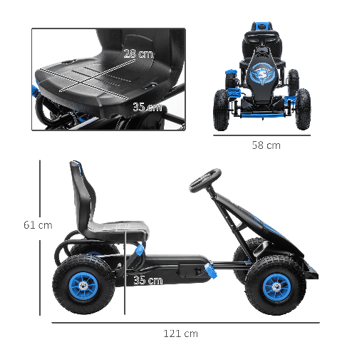 HOMCOM-Go-Kart-a-Pedali-per-Bambini-da-5-12-Anni-con-Sedile-Regolabile-e-Ruote-in-Gonfiabili-Blu