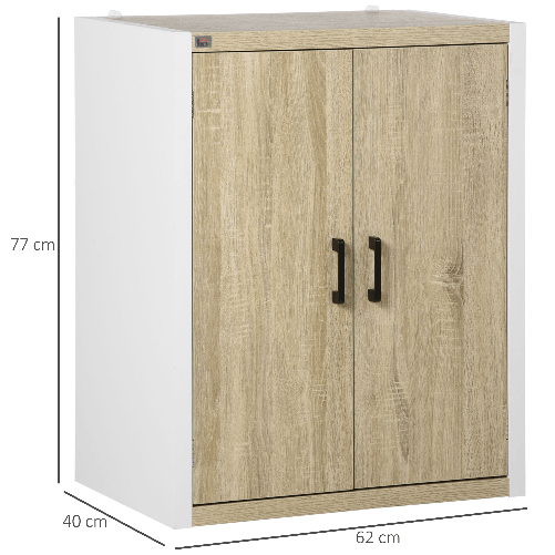 HOMCOM-Mobiletto-Multiuso-2-Ante-con-Mensola-Regolabile-in-MDF-62x40x77cm-Bianco-e-Legno