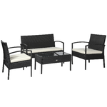 Outsunny Set Mobili da Giardino in Rattan Sintetico Composto da 1 tavolino 2 poltrone e 1 divano a 2 posti Nero e Crema