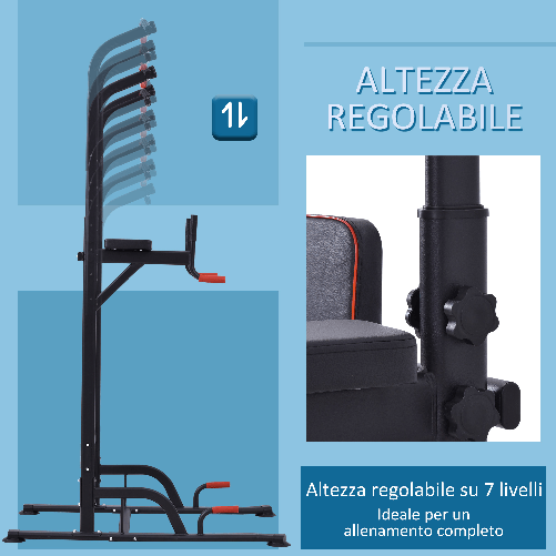 HOMCOM-Barra-per-Trazioni-Power-Tower-Stazione-Fitness-Multifunzione-181-229cm