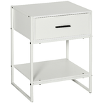 HOMCOM Comodino Moderno con Cassetto e Ripiano Aperto, Comodino Camera da Letto Piccolo in Truciolato e Acciaio, 45x40x60cm, Bianco