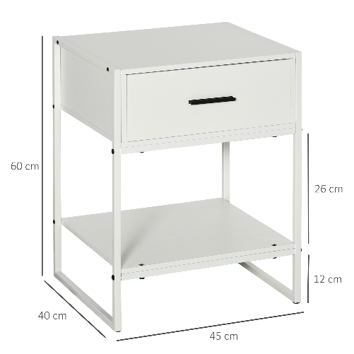 HOMCOM-Comodino-Moderno-con-Cassetto-e-Ripiano-Aperto-Comodino-Camera-da-Letto-Piccolo-in-Truciolato-e-Acciaio-45x40x60cm-Bianco