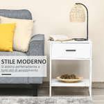 HOMCOM-Comodino-Moderno-con-Cassetto-e-Ripiano-Aperto-Comodino-Camera-da-Letto-Piccolo-in-Truciolato-e-Acciaio-45x40x60cm-Bianco