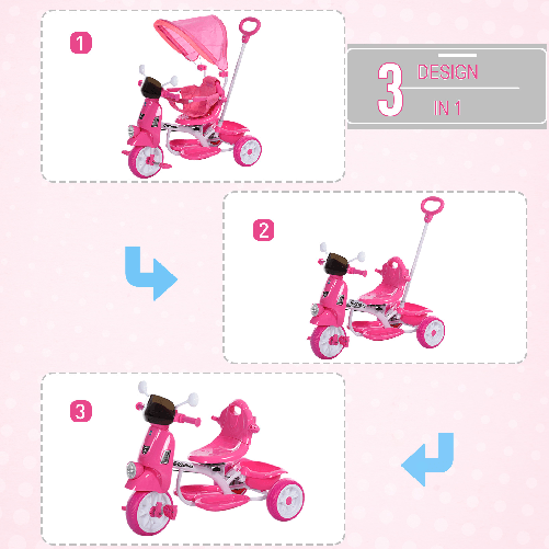 HOMCOM-Triciclo-a-Forma-di-Moto-per-Bambini-18-72-Mesi--25kg--con-Tettuccio-e-Maniglione-Rosa